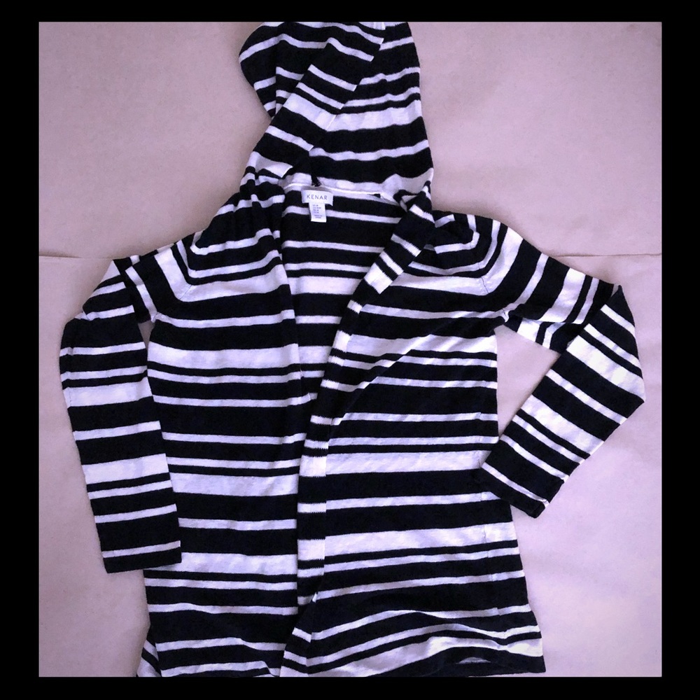 *MOVING SALE* Kenar Cardigan White Blue Striped Linen w/ Hood